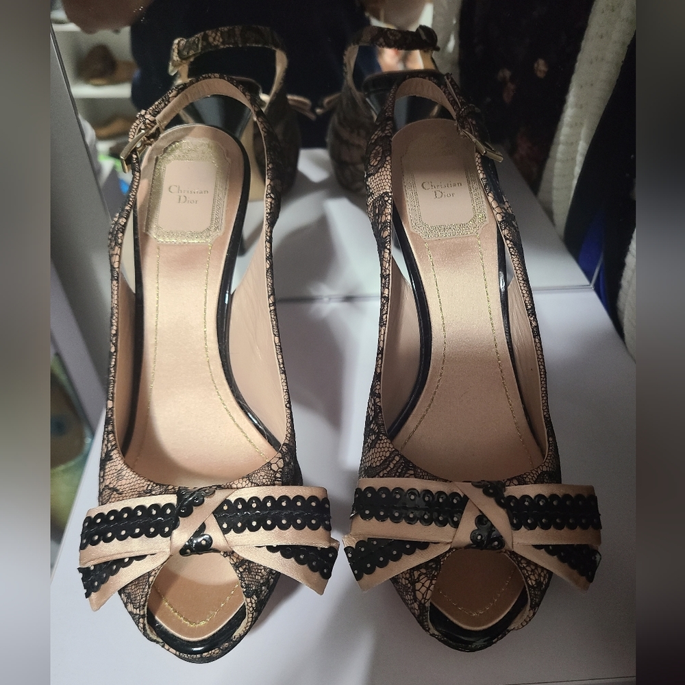 Christian Dior Printed Bow Accents slingback pumps